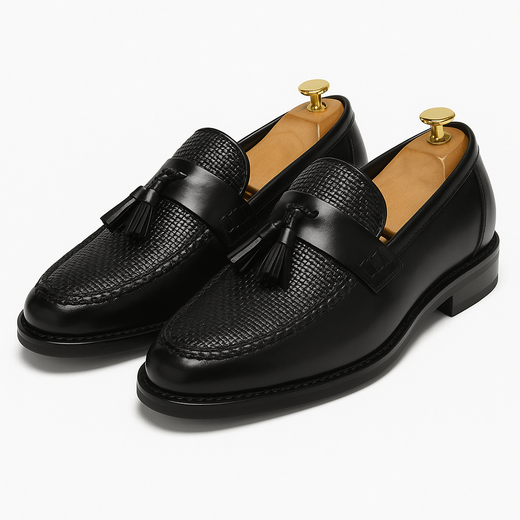 Men's Loafers - Tassel Detail Textured Panel Slip-On