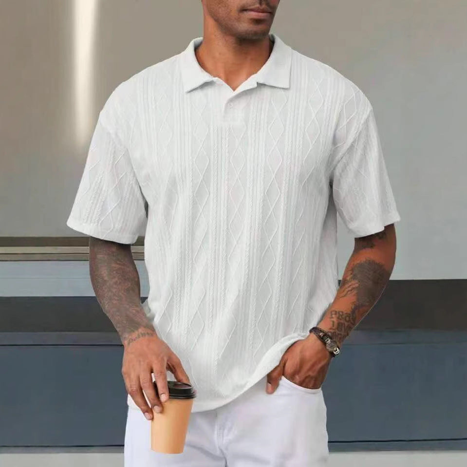Men's Polo Tees - Short Sleeve Diamond Cable Knit Texture