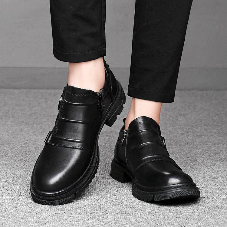 Men's Leather Dual Monk Strap Round Toe Ankle Shoes