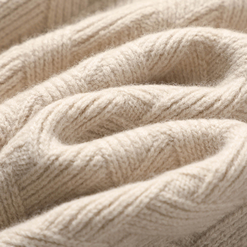 Women's Polo Neck Jumper - Diamond Cable Knit - Oversized Fit