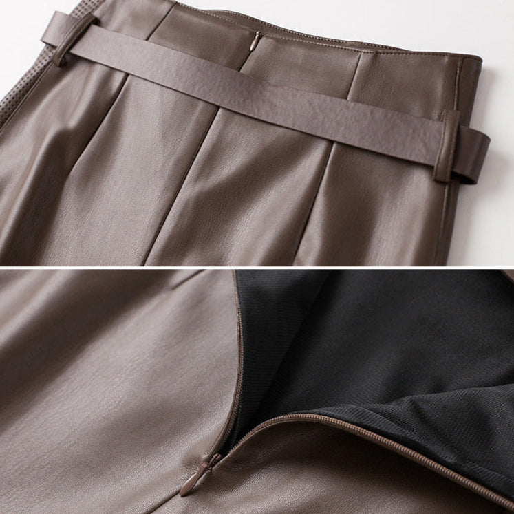 Women's Midi Skirt - A-Line High Waist with Perforated Panel and Cargo Pocket
