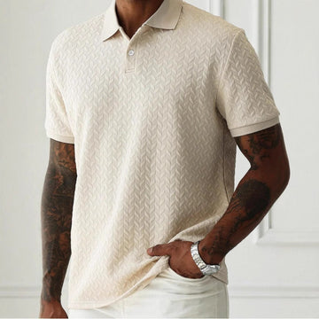 Men's Polo Tees - Short Sleeve Herringbone Knit Texture Button Placket