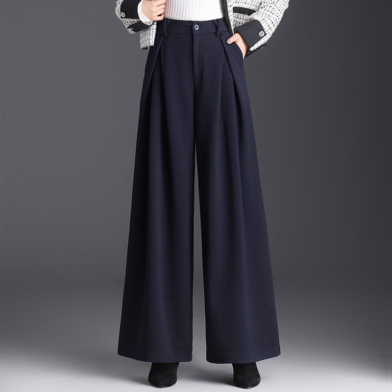 Women's Wide Leg Pants - High Waist Double Pleat with Button Closure