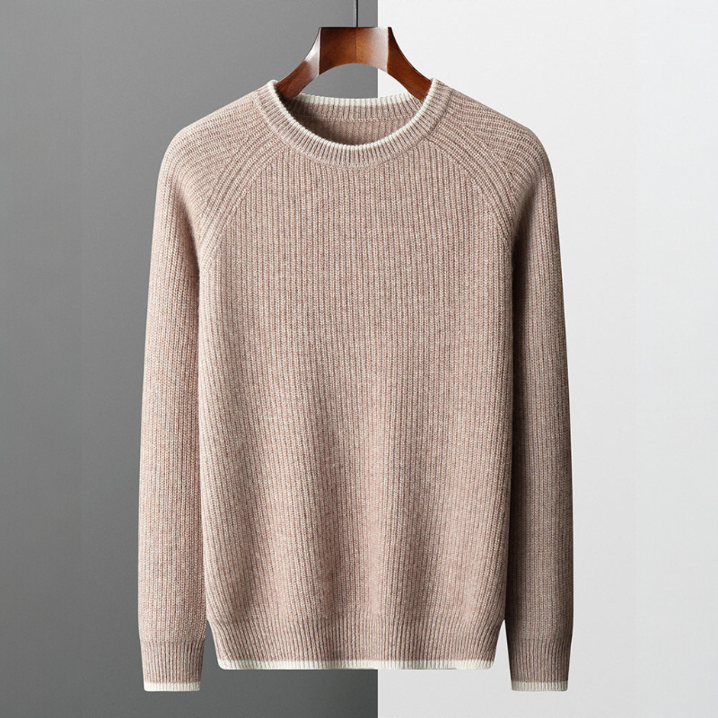 Men's Knit Jumper - Crew Neck Raglan Sleeve Ribbed Pullover