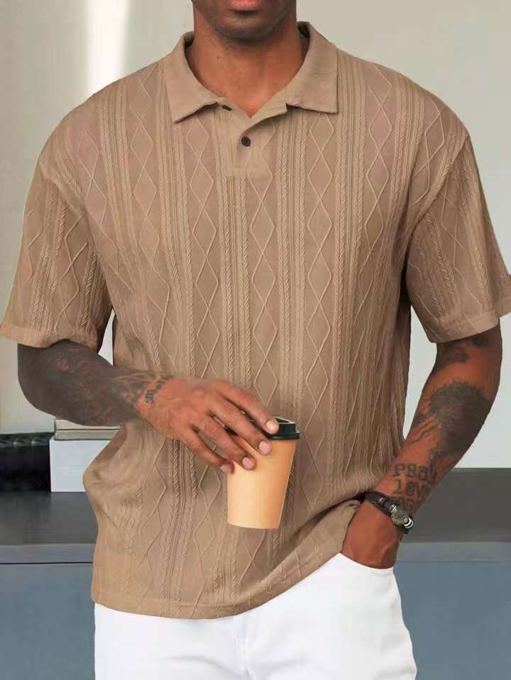 Men's Polo Tees - Short Sleeve Diamond Cable Knit Texture