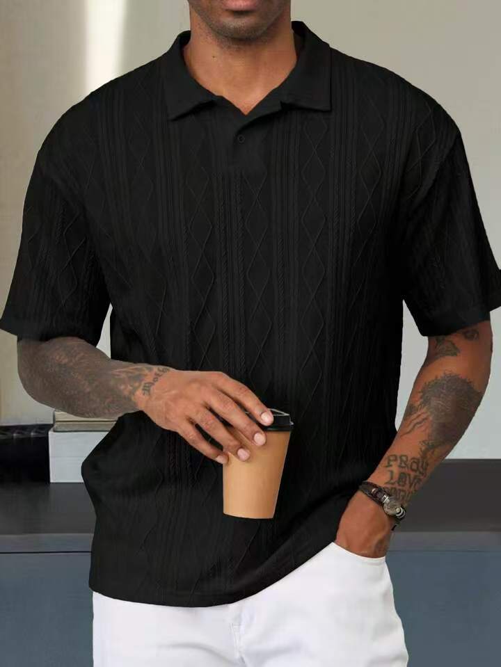 Men's Polo Tees - Short Sleeve Diamond Cable Knit Texture