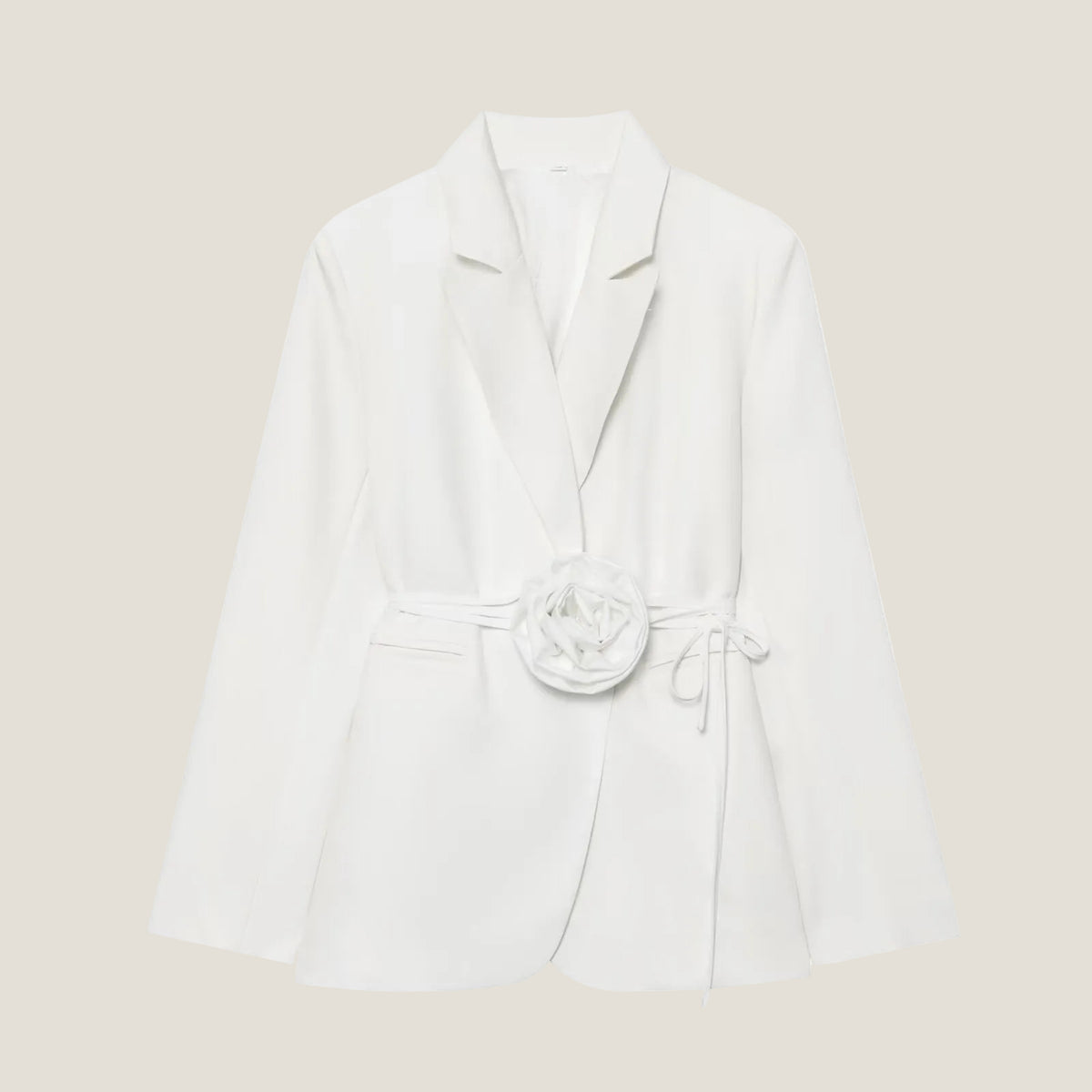Women's Blazer with Floral Belt Detail - Long Sleeve