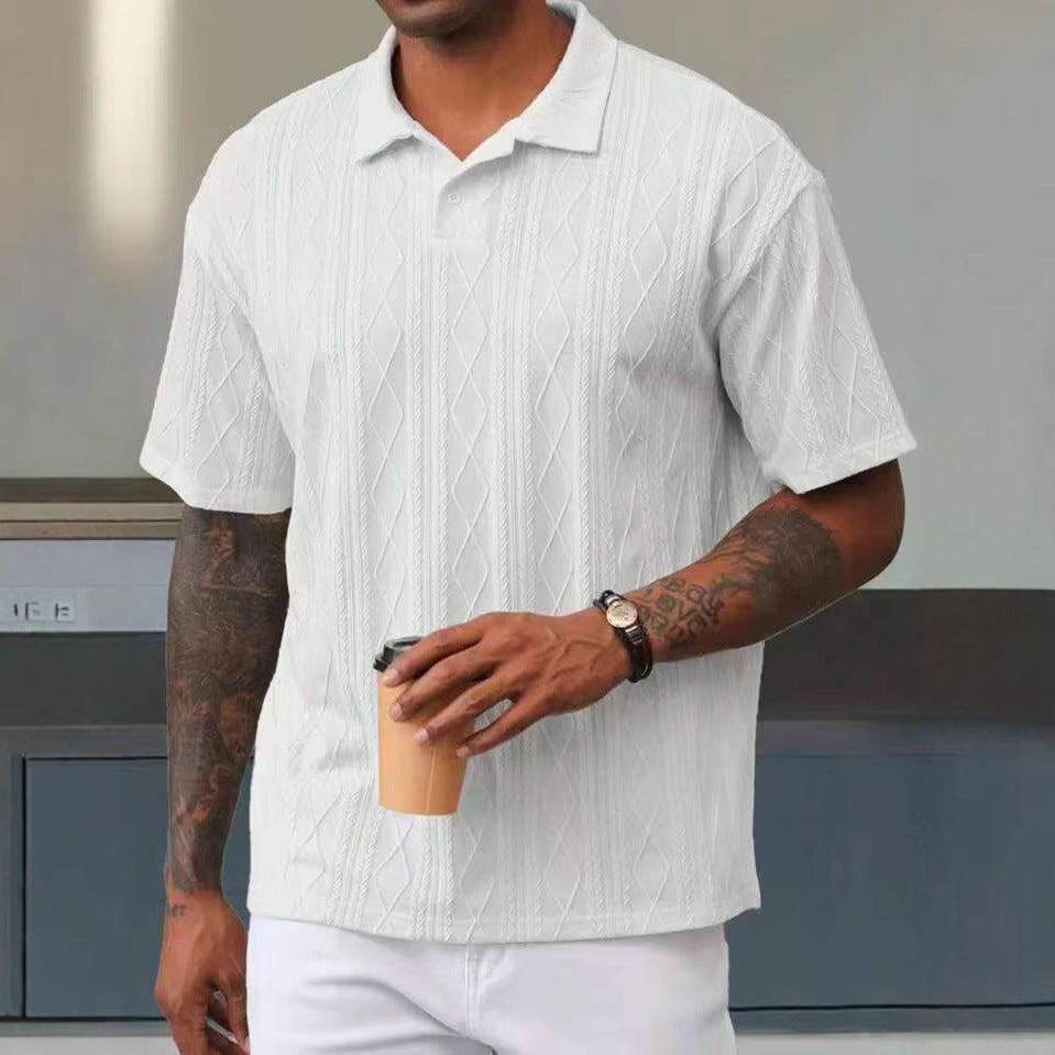 Men's Polo Tees - Short Sleeve Diamond Cable Knit Texture