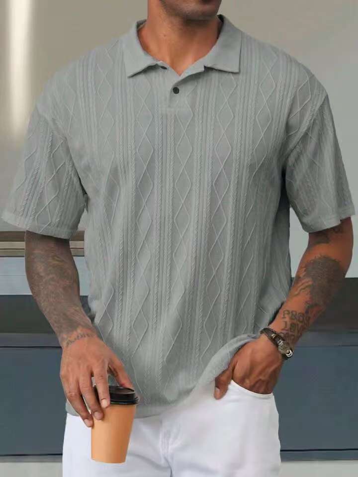 Men's Polo Tees - Short Sleeve Diamond Cable Knit Texture