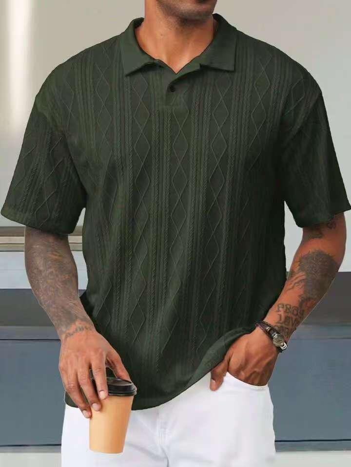 Men's Polo Tees - Short Sleeve Diamond Cable Knit Texture
