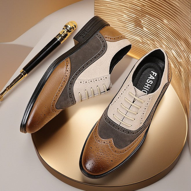 Men's Multi-Tone Leather Wingtip Oxford Brogue Dress Shoes