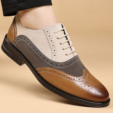 Men's Multi-Tone Leather Wingtip Oxford Brogue Dress Shoes