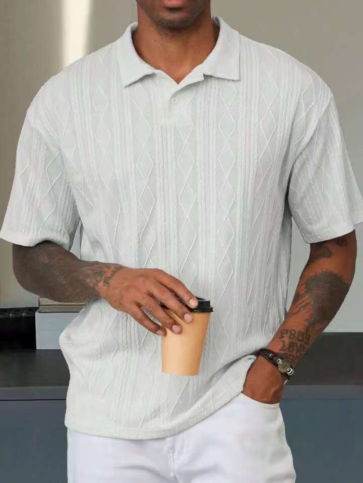 Men's Polo Tees - Short Sleeve Diamond Cable Knit Texture