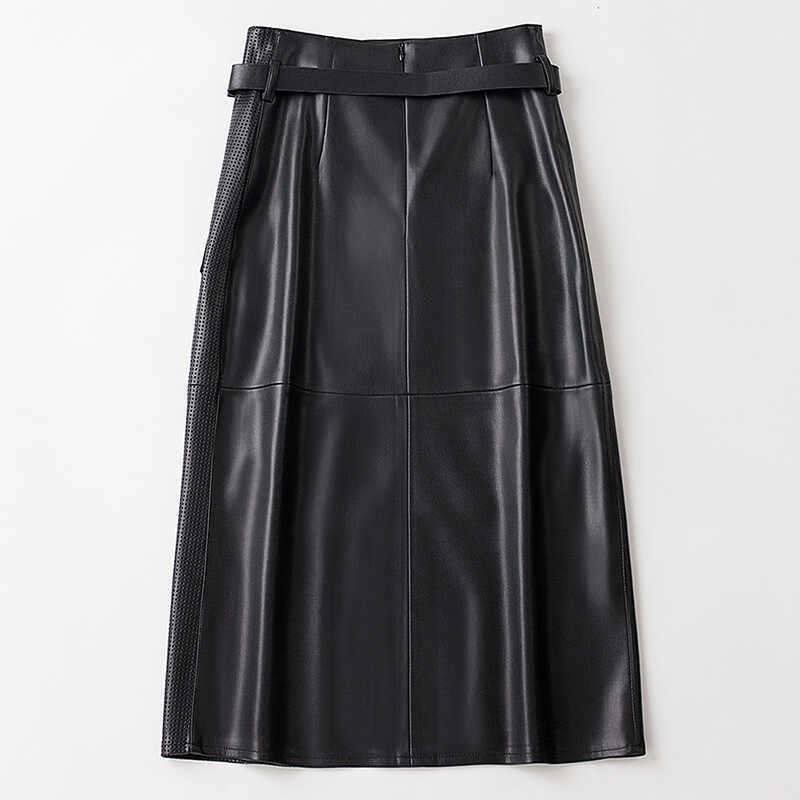 Women's Midi Skirt - A-Line High Waist with Perforated Panel and Cargo Pocket
