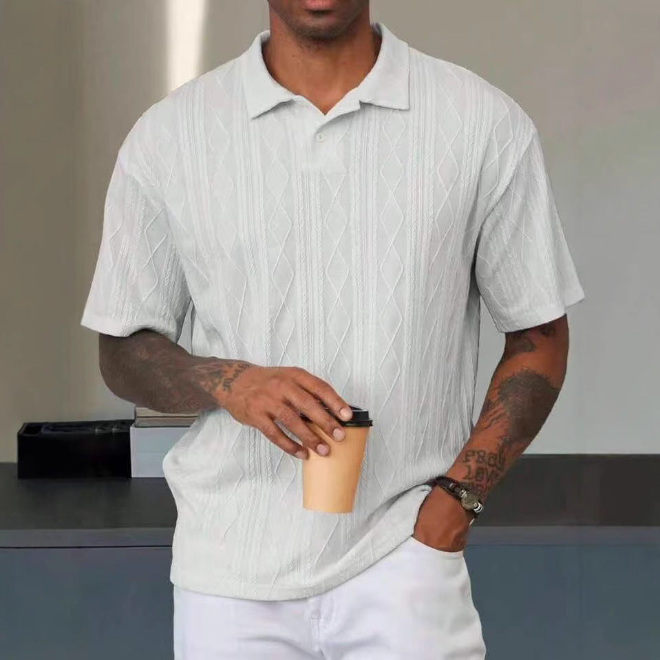 Men's Polo Tees - Short Sleeve Diamond Cable Knit Texture