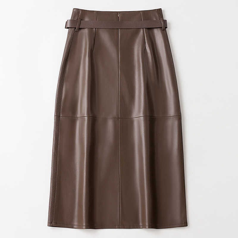 Women's Midi Skirt - A-Line High Waist with Perforated Panel and Cargo Pocket