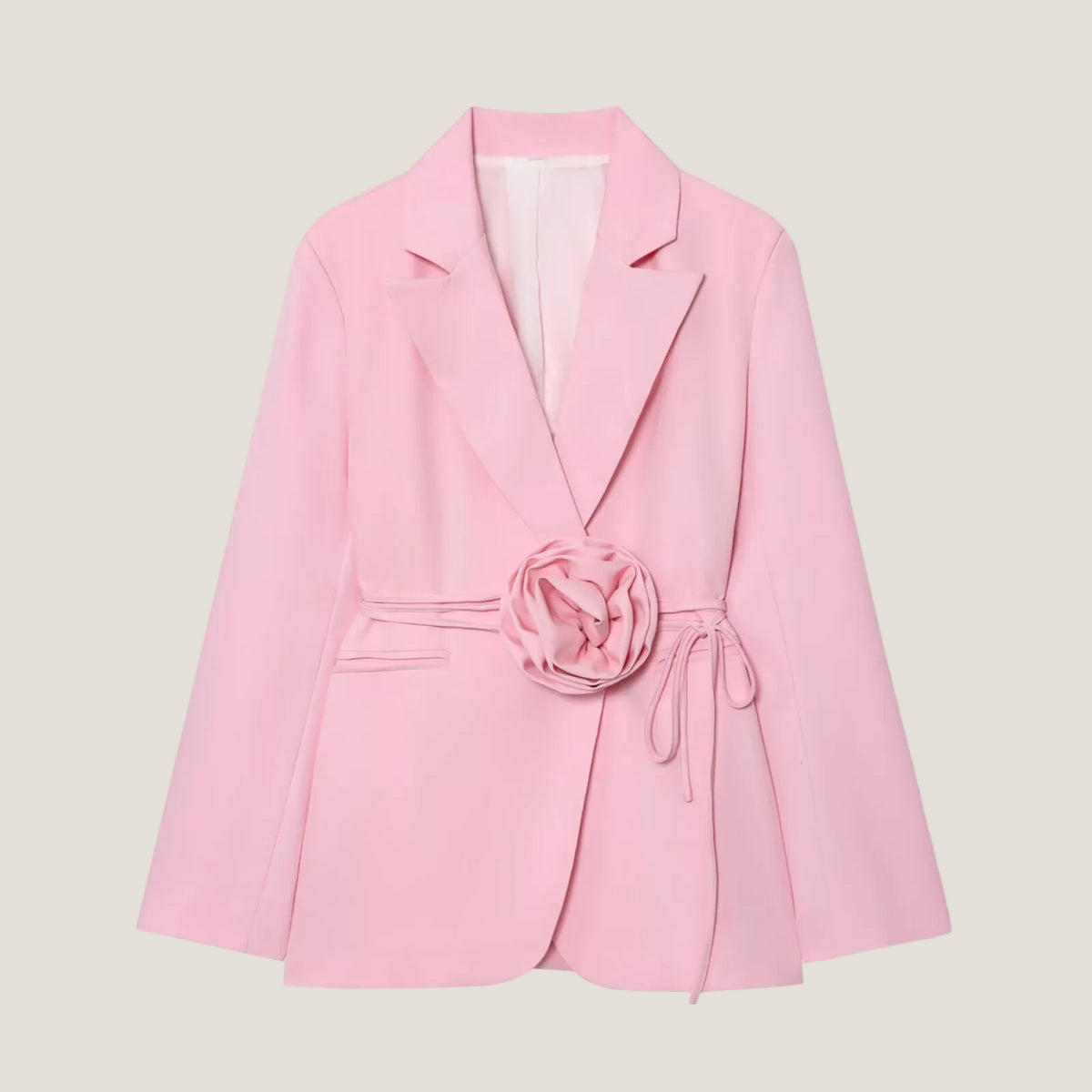 Women's Blazer with Floral Belt Detail - Long Sleeve