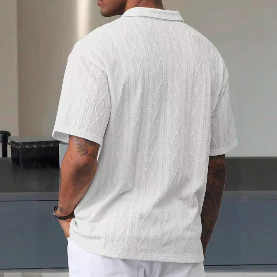 Men's Polo Tees - Short Sleeve Diamond Cable Knit Texture