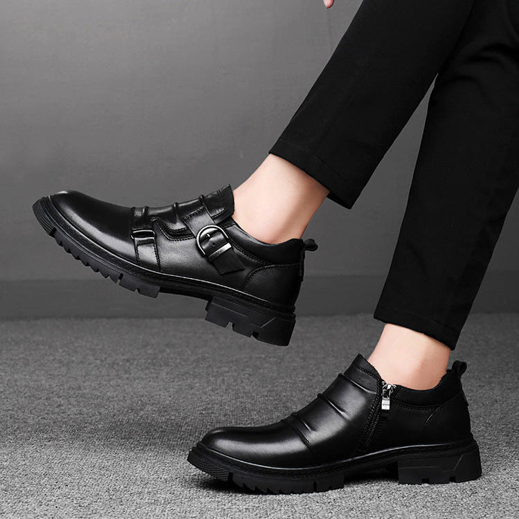 Men's Leather Dual Monk Strap Round Toe Ankle Shoes