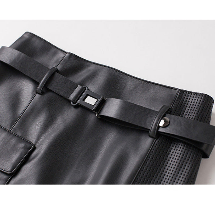 Women's Midi Skirt - A-Line High Waist with Perforated Panel and Cargo Pocket