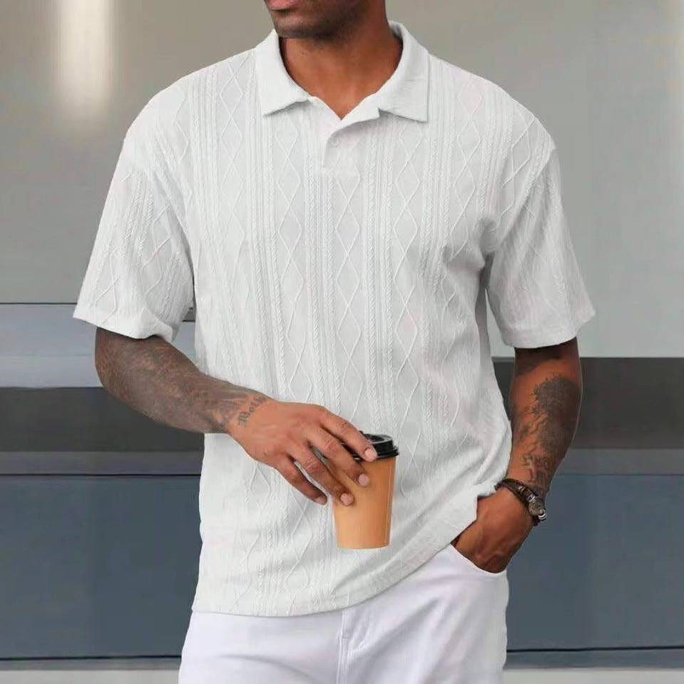 Men's Polo Tees - Short Sleeve Diamond Cable Knit Texture