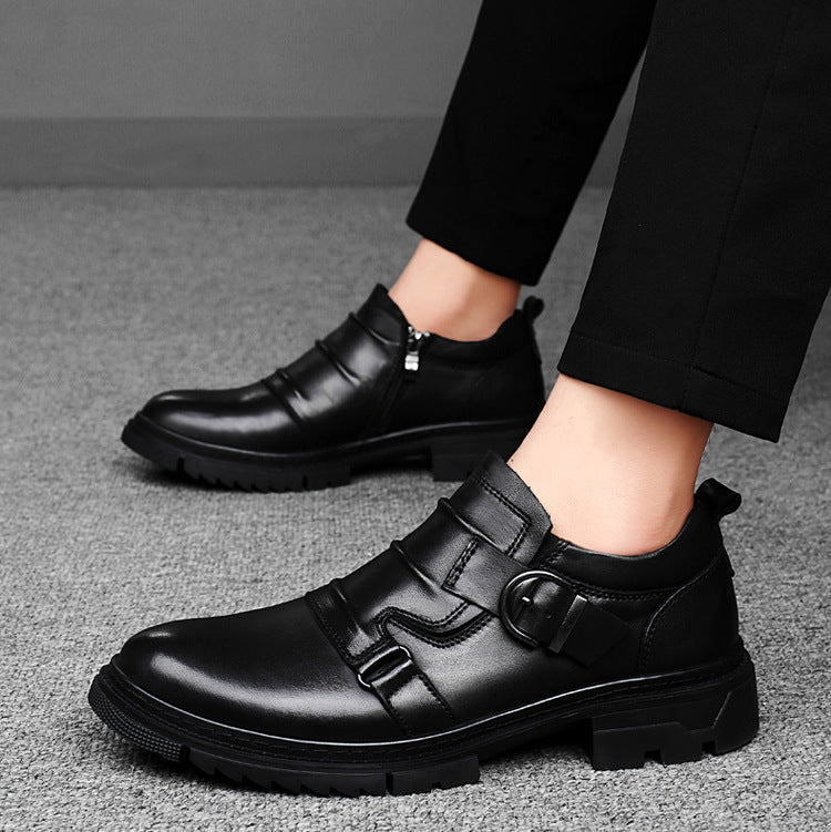 Men's Leather Dual Monk Strap Round Toe Ankle Shoes