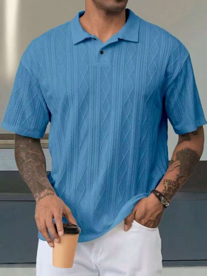 Men's Polo Tees - Short Sleeve Diamond Cable Knit Texture
