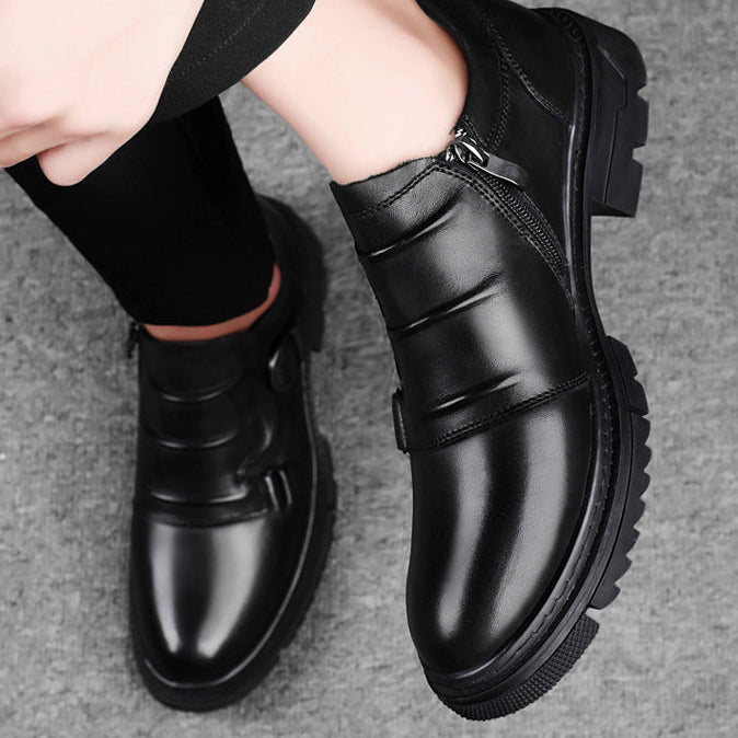 Men's Leather Dual Monk Strap Round Toe Ankle Shoes