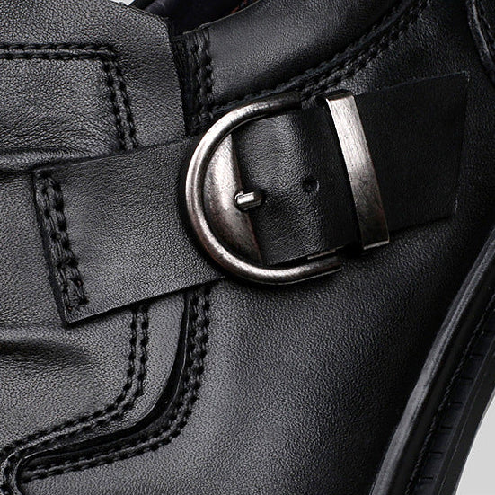 Men's Leather Dual Monk Strap Round Toe Ankle Shoes