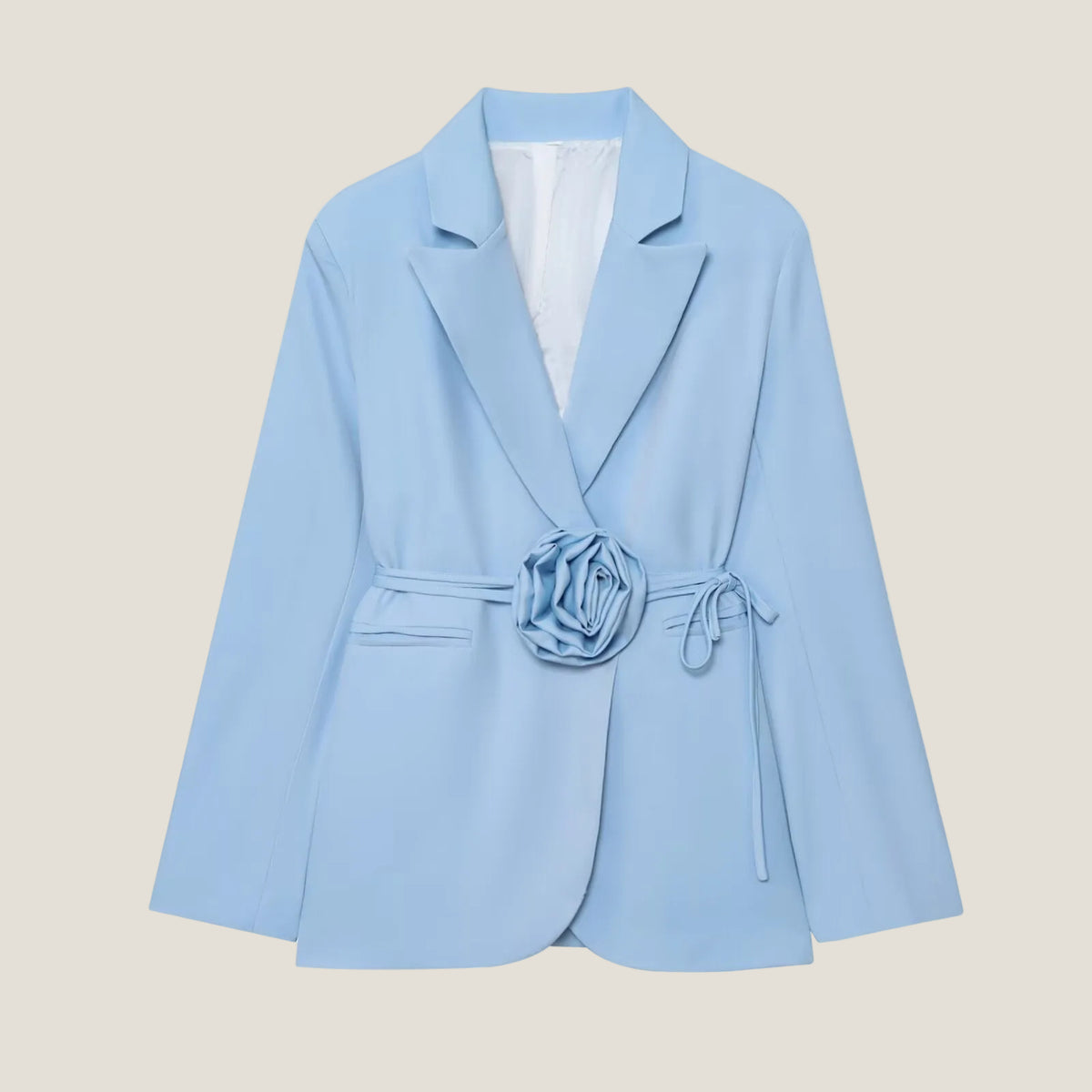 Women's Blazer with Floral Belt Detail - Long Sleeve