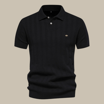 Men's Short Sleeve Knit Polo - Vertical Ribbed Pattern - Fold Collar