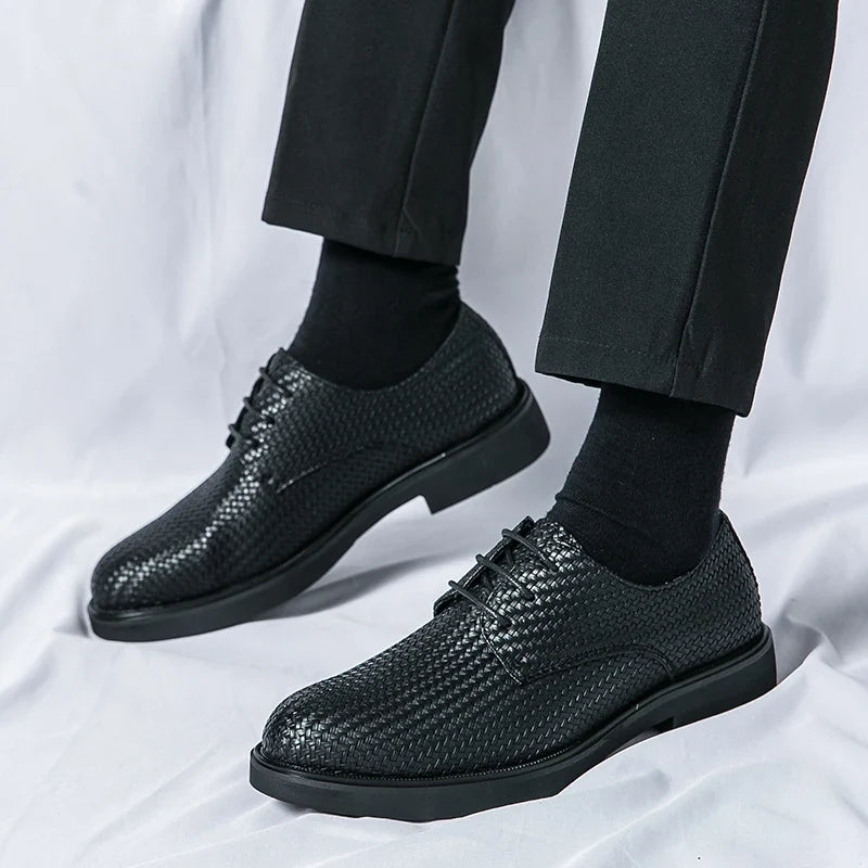 Men's Dress Shoes - Round Toe Woven Derby Lace-Up
