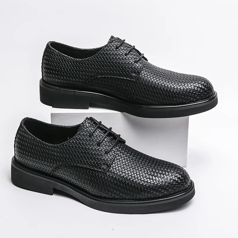 Men's Dress Shoes - Round Toe Woven Derby Lace-Up