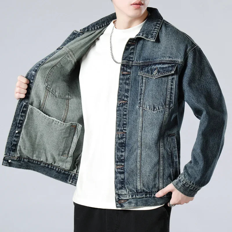 Men's Denim Long Sleeve Button Front Collar Jacket