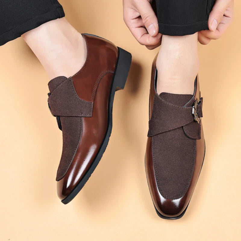 Men's Monk Strap Dress Shoes - Suede Panel Pointed Toe