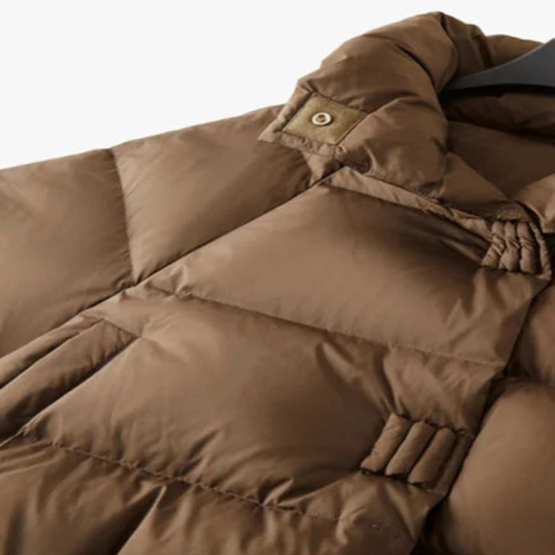 Women’s Cropped Quilted Puffer Jacket with High Neck and Front Button Closure