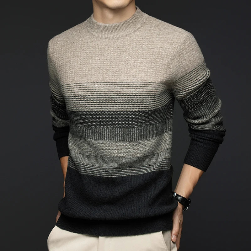 Men's Knit Jumper - Crew Neck Long Sleeve Stripe Pattern