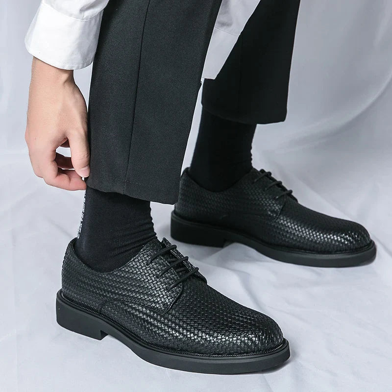Men's Dress Shoes - Round Toe Woven Derby Lace-Up