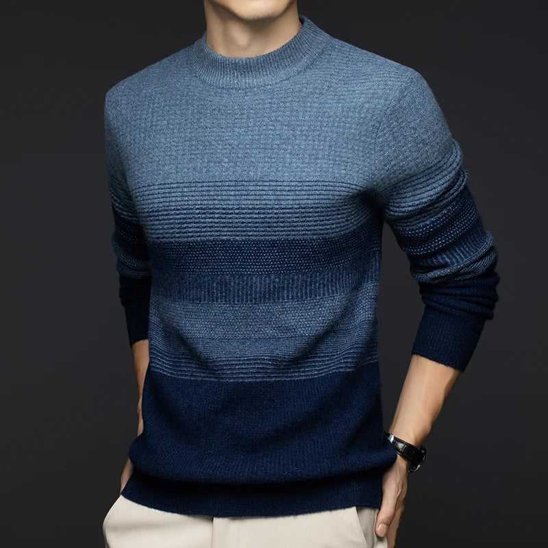 Men's Knit Jumper - Crew Neck Long Sleeve Stripe Pattern