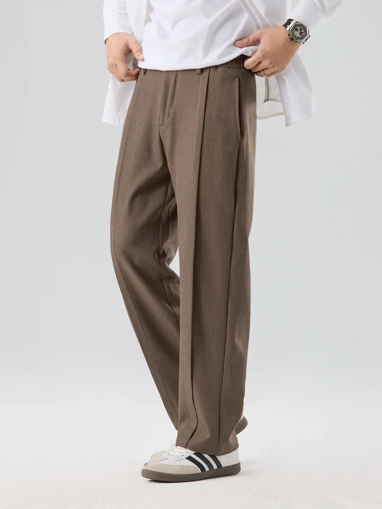 Men’s Straight Leg Pants – Loose Fit Suit Pants with Front Pleats and Full Length Cut