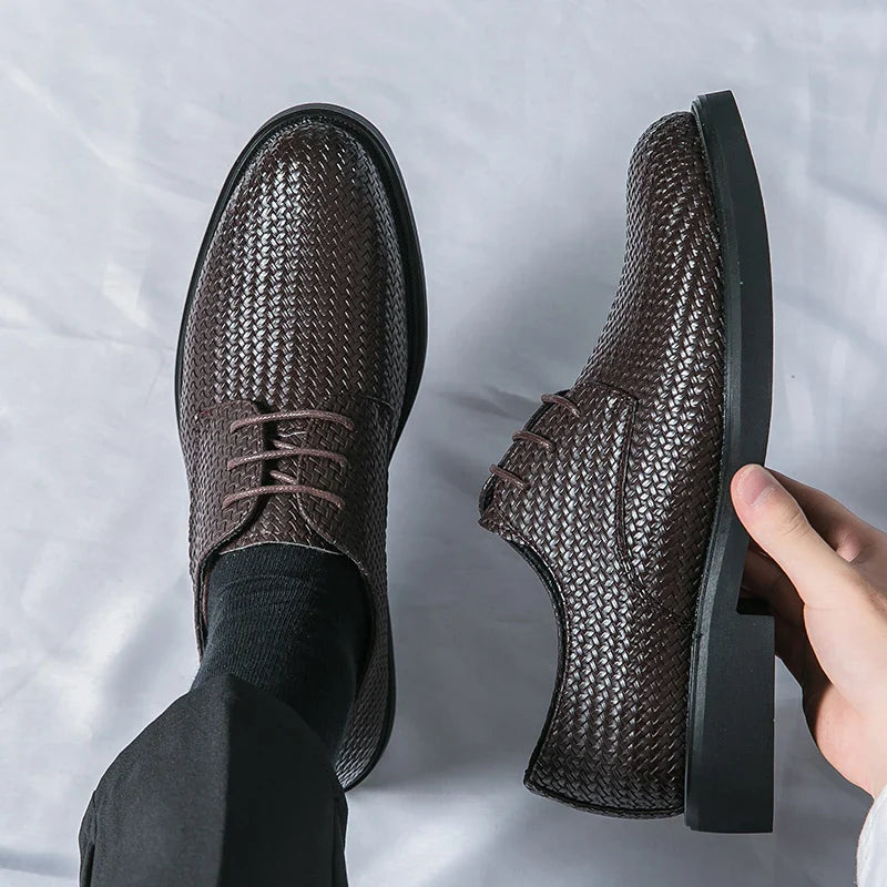 Men's Dress Shoes - Round Toe Woven Derby Lace-Up
