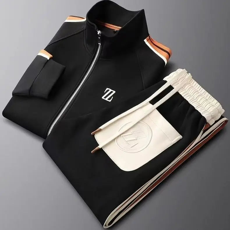 Men’s Striped Side Tracksuit Set – Zip Jacket and Tapered Trousers