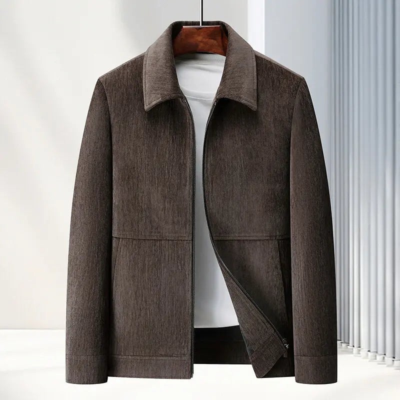 Men’s Zip Front Jacket – Collared Casual Coat with Long Sleeves and Straight Hem