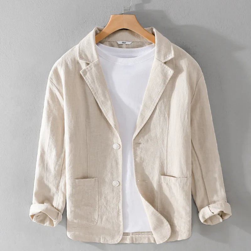 Men's Linen Blazer - Notch Lapel Single-Breasted Long Sleeve