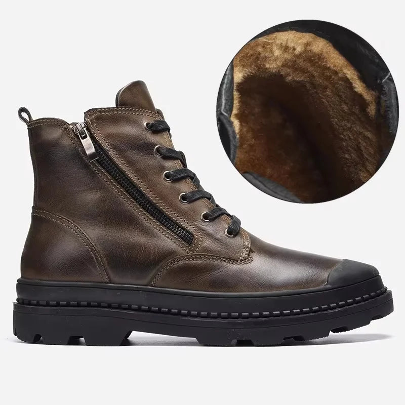 Men’s Lace Up Boots with Side Zip and Chunky Sole