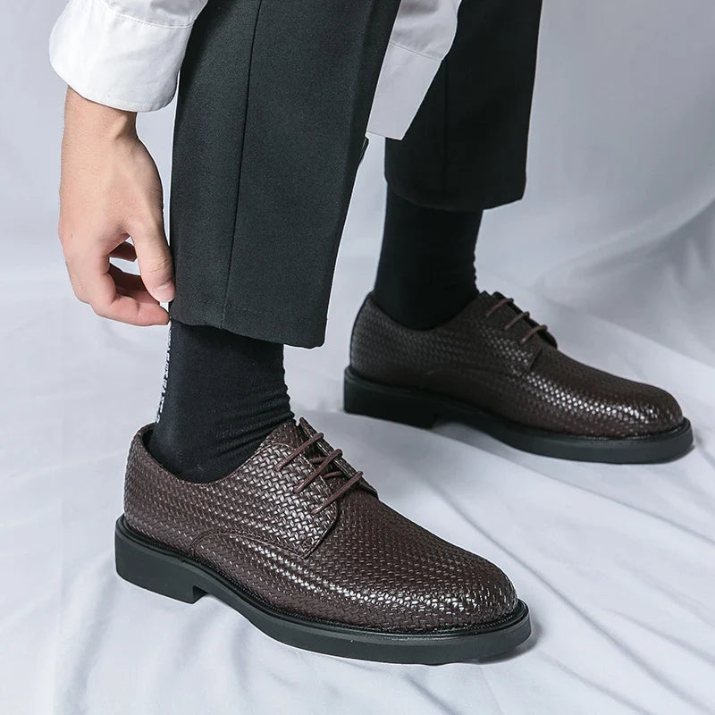 Men's Dress Shoes - Round Toe Woven Derby Lace-Up