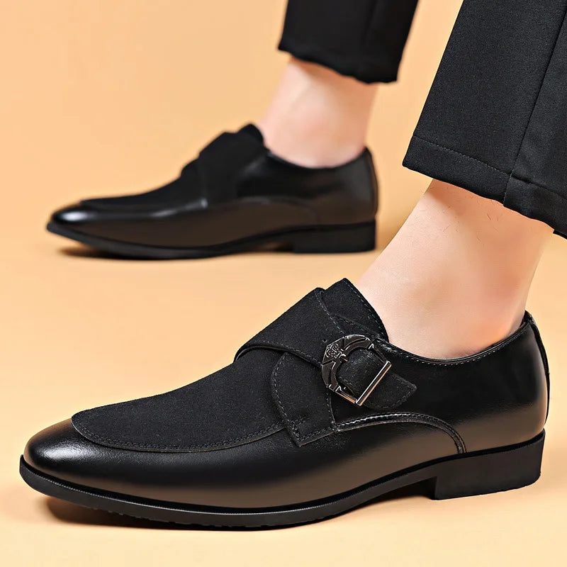 Men's Monk Strap Dress Shoes - Suede Panel Pointed Toe