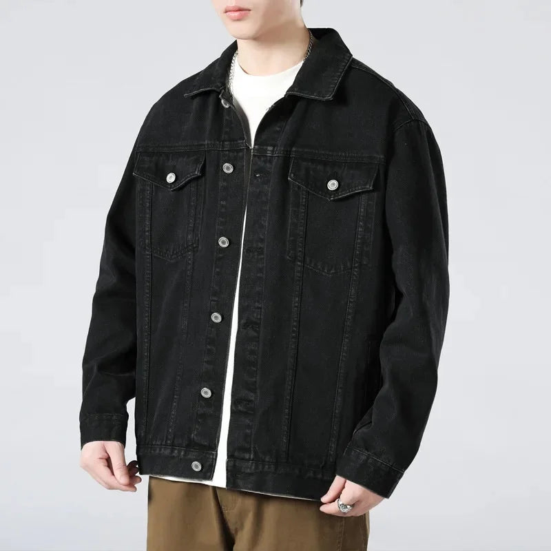 Men's Denim Long Sleeve Button Front Collar Jacket