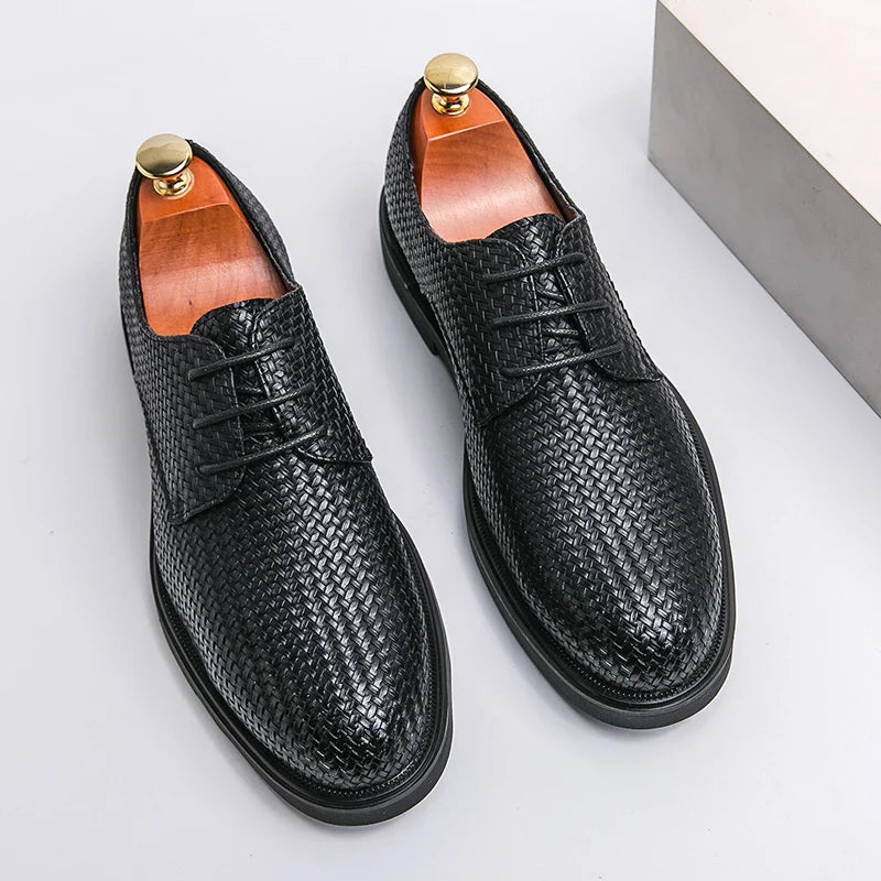 Men's Dress Shoes - Round Toe Woven Derby Lace-Up