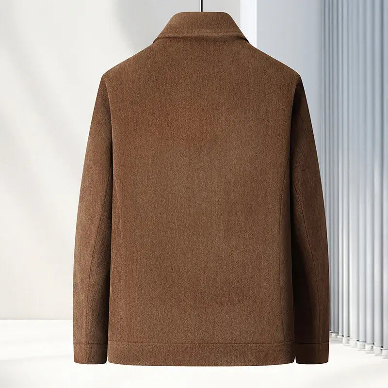 Men’s Zip Front Jacket – Collared Casual Coat with Long Sleeves and Straight Hem